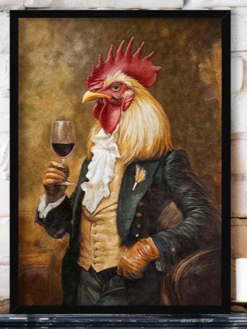 Framed 8x10 Rooster Gentleman Wall Art Print in Red, Cream, Black